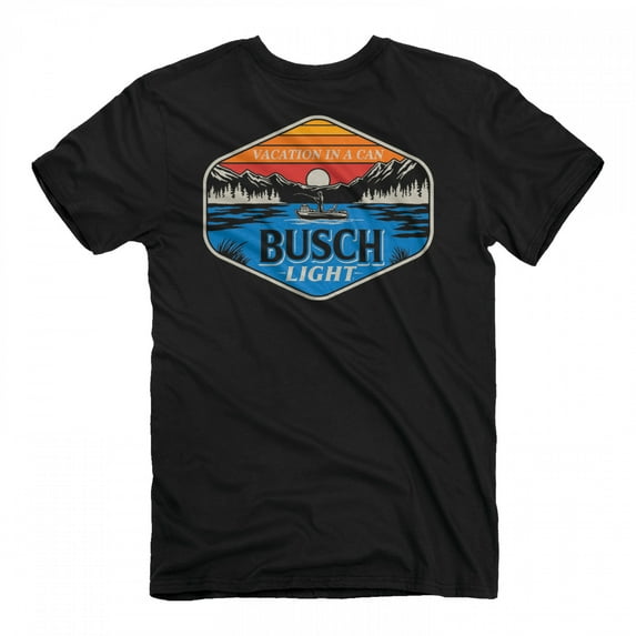 Busch Light Sunset at the Lake Front and Back Print T-Shirt-2XLarge