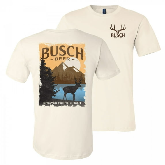 Busch Mens Beer Brewed for the Hunt Front & Back Print T-Shirt, Natural - 3XL