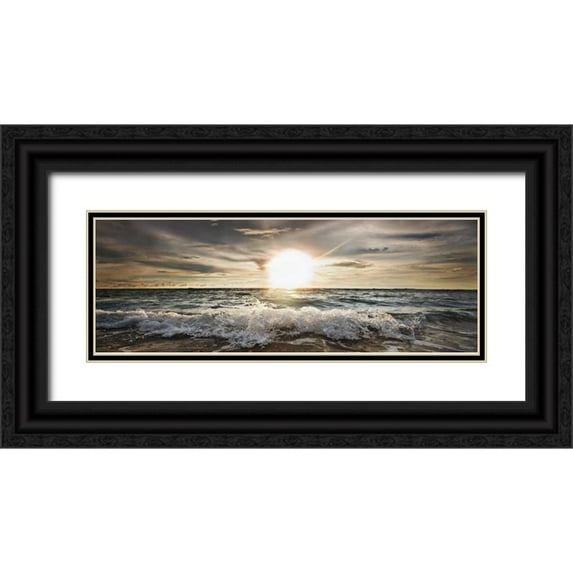 Busch, Niels 18x9 Black Ornate Wood Framed with Double Matting Museum Art Print Titled - Sun shining over rocky waves