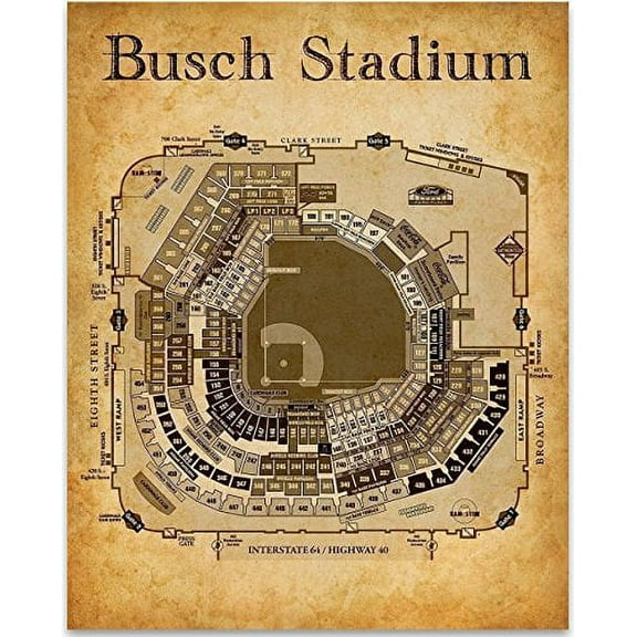 Busch Stadium Seating Chart Art Print - 11x14 Unframed Art Print - Great Sports Bar Decor and Gift for Baseball Fans