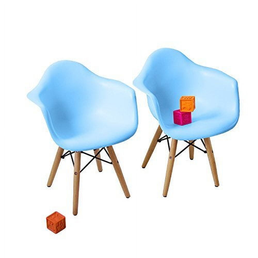 Buschman Set of Two Blue Eames Style Kids Mid Century Modern Dining Room Wooden Legs Chairs Armchairs Walmart