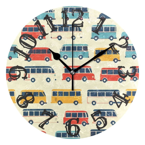 Buses Vehicle 10 inch Wall Clocks Non Ticking Easy to Read Battery Decorative for Home Bathroom Kitchen Bedroom Living Room