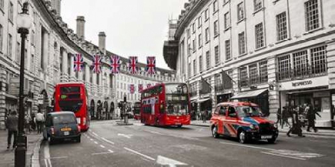 Buses and taxis in Oxford Street London Canvas Art - Pangea Images (10 x 20)