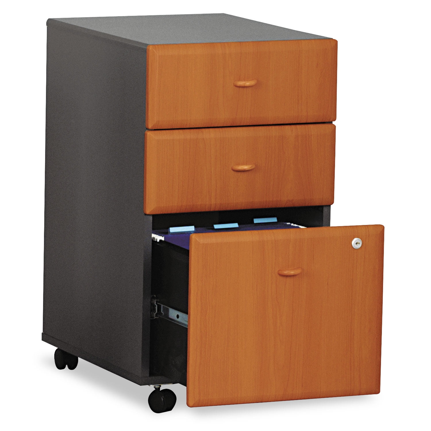 Natural Cherry and Slate Mobile 2-Drawer Lockable Pedestal File Cabinet