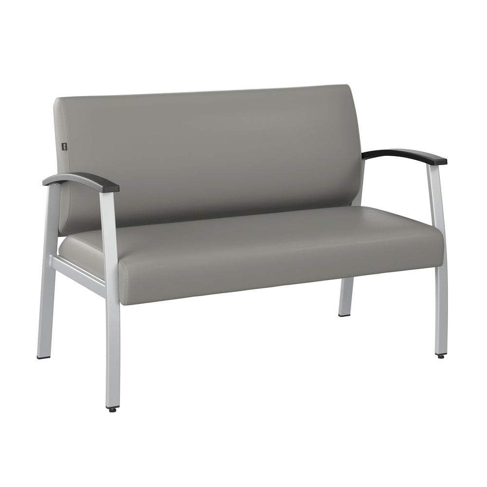 Light Gray Faux Leather Reception Loveseat with Metal Frame and Arms
