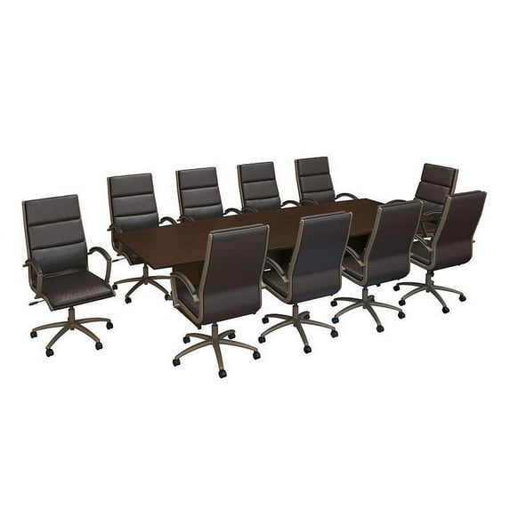 Bush Business Furniture 120W x 48D Conference Table with Set of 10 Office Chairs