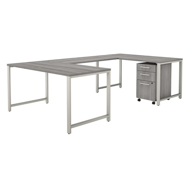 Bush Business Furniture 400S247PG 60 in. 400 Series Collection U Shaped Desk with 3 Drawer Mobile File Cabinet&#44; Platinum Gray