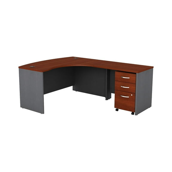 Bush Business Furniture 60W x 43D Right Handed Bow Front L Shaped Desk Hansen Cherry BDL002HCR