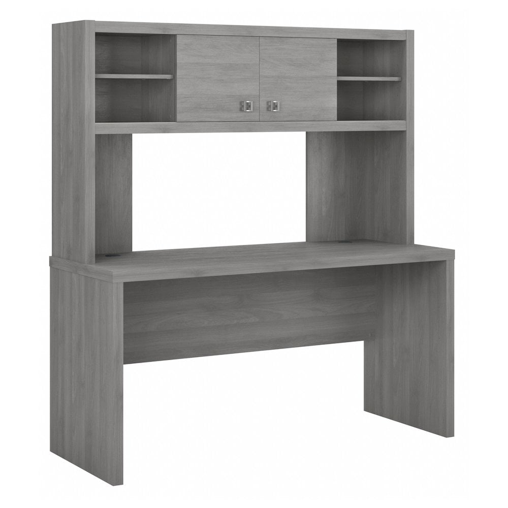 Modern Gray Wood Credenza Desk with Hutch and Filing Cabinet