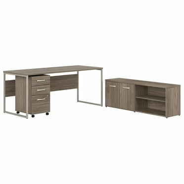 Bush Business Furniture Hybrid 72W x 30D Computer Table Desk with Storage and Mobile File Cabinet, Modern Hickory