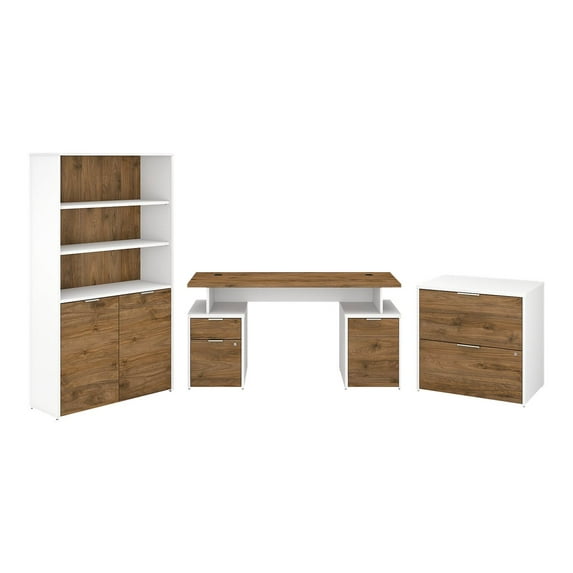 Bush Business Furniture Jamestown 60W Desk with File Cabinets and Bookcase