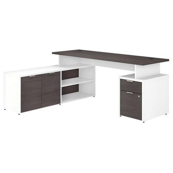 Bush Business Furniture Jamestown 72W L Shaped Desk in White and Storm Gray