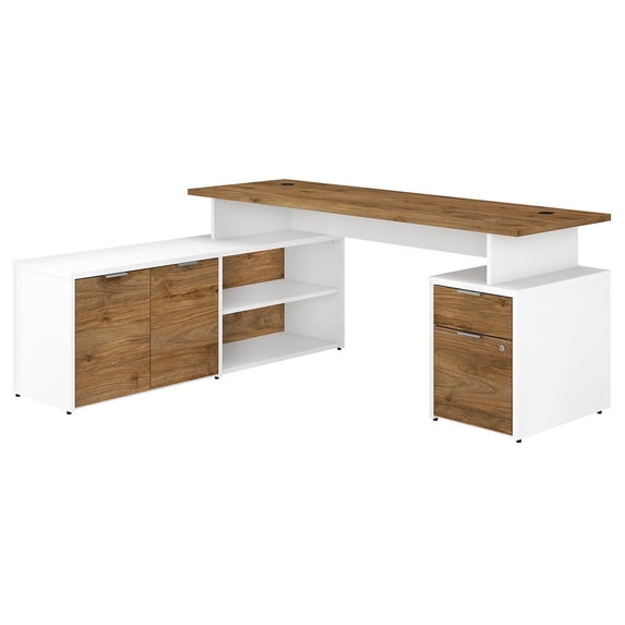 Bush Business Furniture Jamestown 71W L-Shaped Desk Bundle, Fresh Walnut/White JTN009FWWHSU