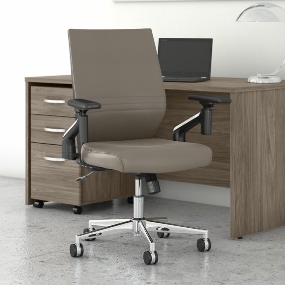Bush Business Furniture Laguna Mid Back Leather Office Chair by Washed Gray Leather