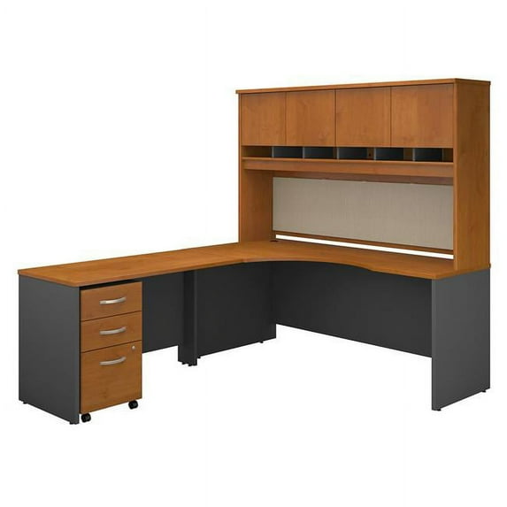 Bush Business Furniture SRC088NCSU 72 in. Series C Left Handed Corner Desk with Hutch & Mobile File Cabinet - Natural Cherry