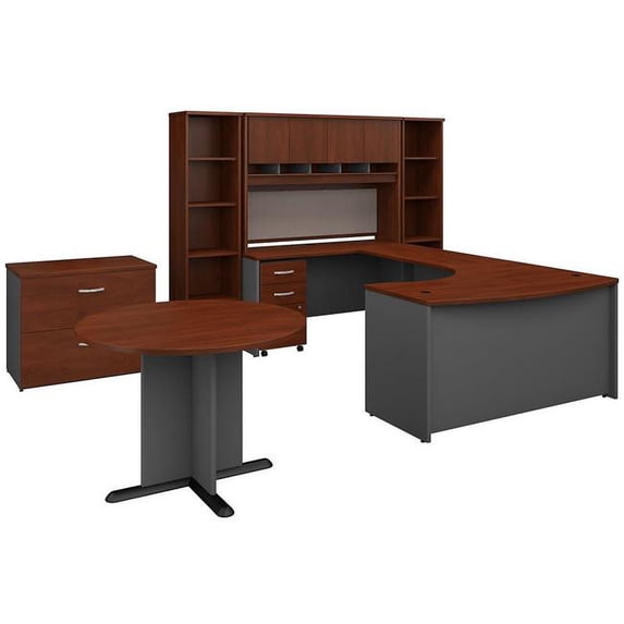Bush Business Furniture SRC099HCSU 60 in. Series C Left Handed Bow Front U-Shaped Desk with Storage & Conference Table - Hansen Cherry