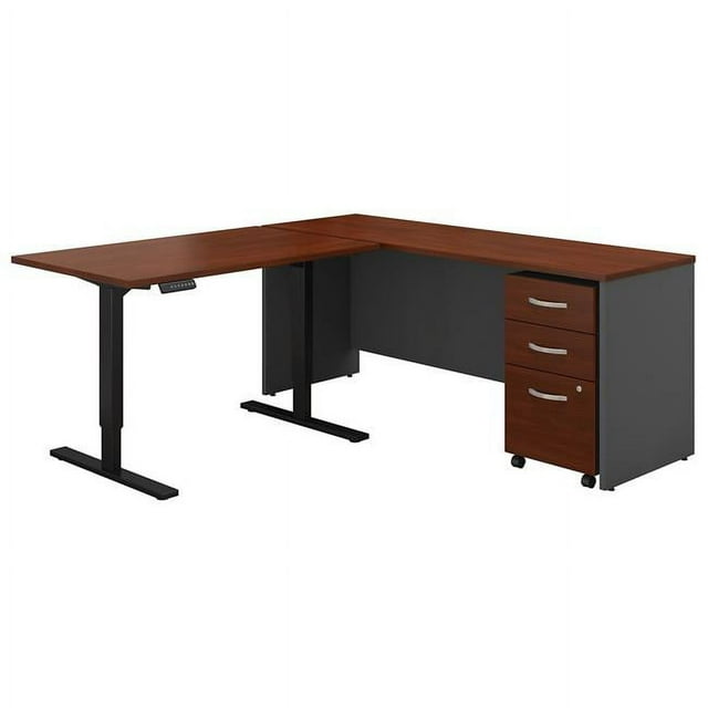 Bush Business Furniture SRC108HCSU 72 in. Series C L-Shaped Desk with 48 in. Height Adjustable Return & Storage - Hansen Cherry