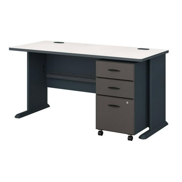 Bush Business Furniture Series A 60W Desk with Mobile File Cabinet, Slate/White Spectrum
