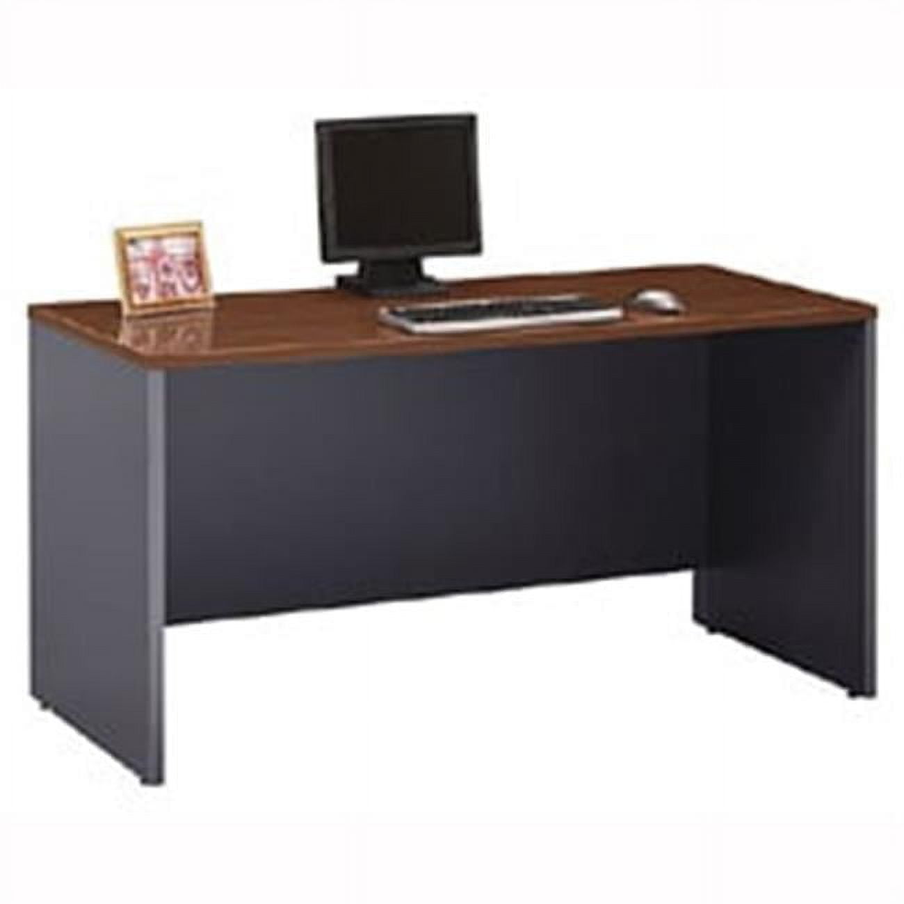 Natural Cherry and Graphite Gray Executive Desk with Drawer and Filing Cabinet