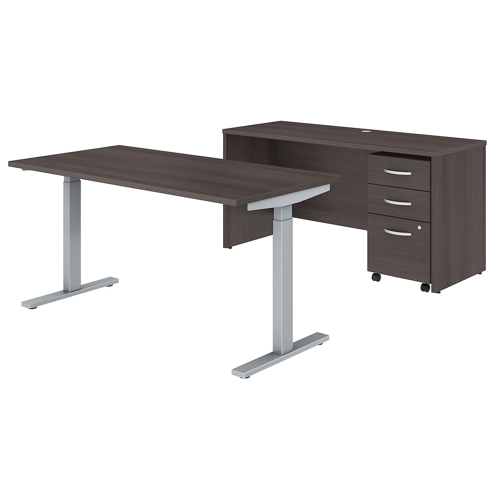 Studio C Storm Gray Adjustable Standing Desk Suite with Mobile File Cabinets