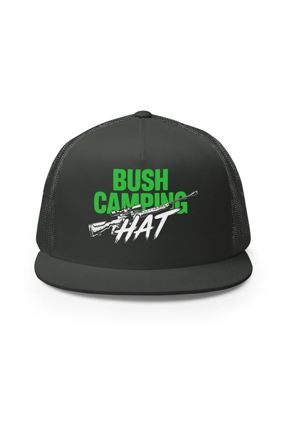 Bush Camping Hat – Funny Gamer Flat Bill Trucker Cap for FPS Fans – Adjustable Snapback Mesh Hat for Streamers and Video Game Lovers (Charcoal)