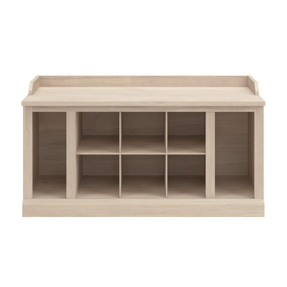 Bush Furniture 40W Shoe Storage Bench with Shelves in White Washed Maple