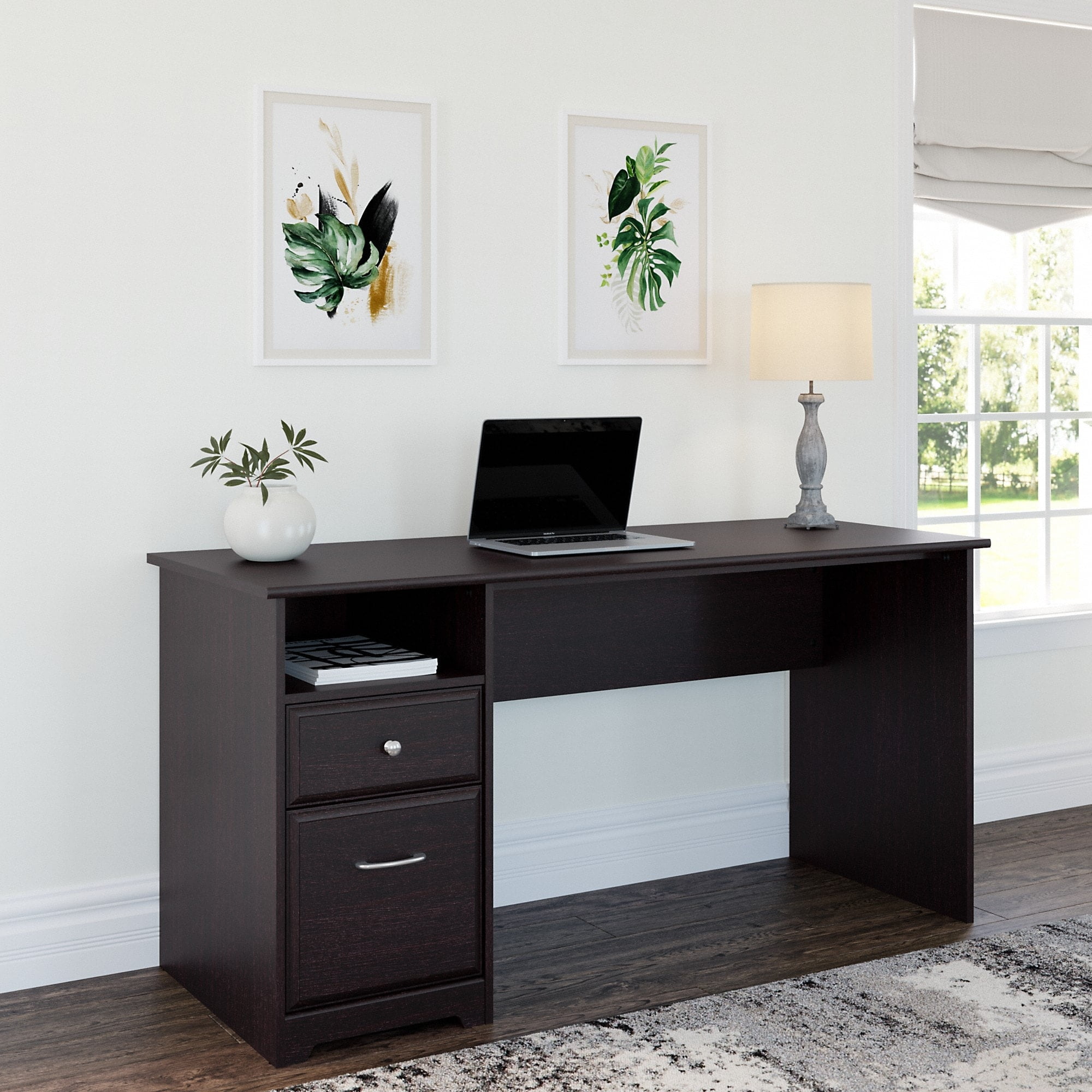 Espresso Oak 60" Computer Desk with Drawer and Filing Cabinet