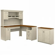 Bush Furniture 60W L Shaped Desk w/Hutch and Small Storage Cabinet White/Tea Maple FV012AW