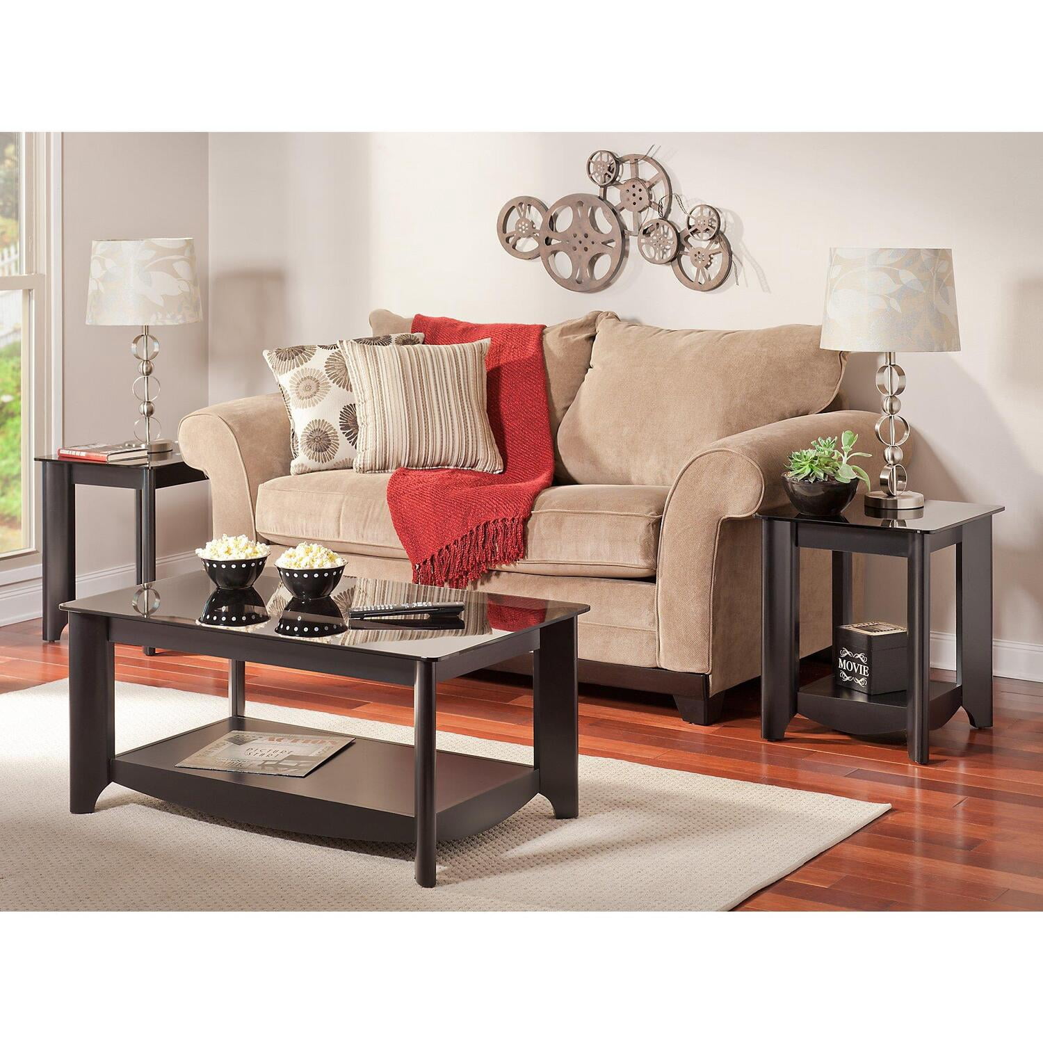 Bush Furniture Aero Coffee Table with End Tables in Classic Black ...