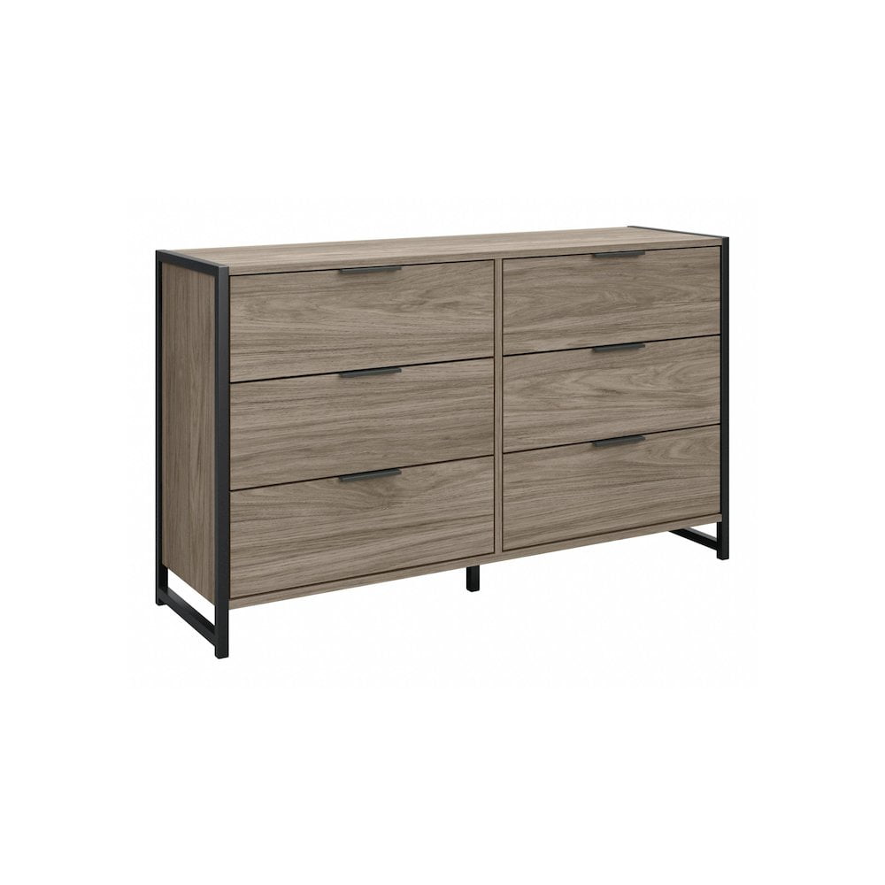 Modern Hickory 6-Drawer Industrial Dresser with Ball Bearing Slides