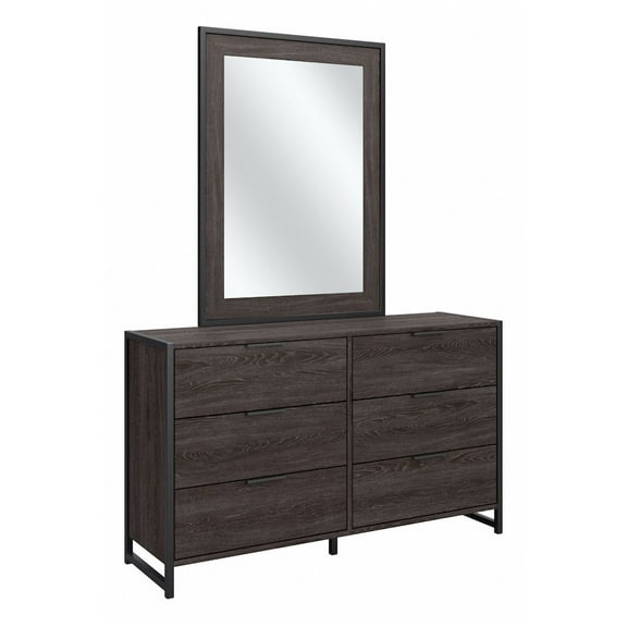 Bush Furniture Atria 6 Drawer Dresser with Mirror in Charcoal Gray