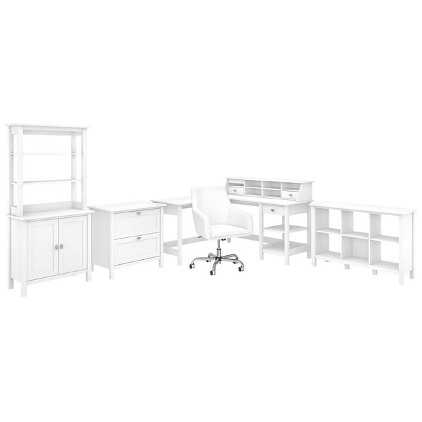 Bush Furniture Broadview 60W L Shaped Computer Desk 6 Pc. Set with