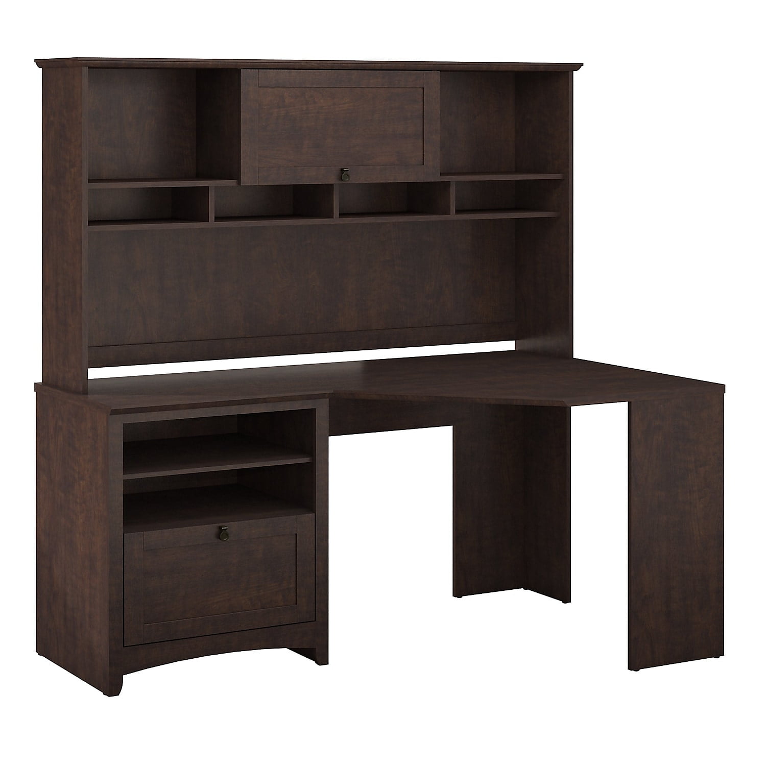 Bush Furniture Buena Vista Corner Desk with Hutch Madison Cherry