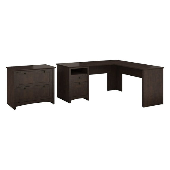 Bush Furniture Buena Vista L Shaped Desk with Lateral File Cabinet Madison Cherry BUV038MSC
