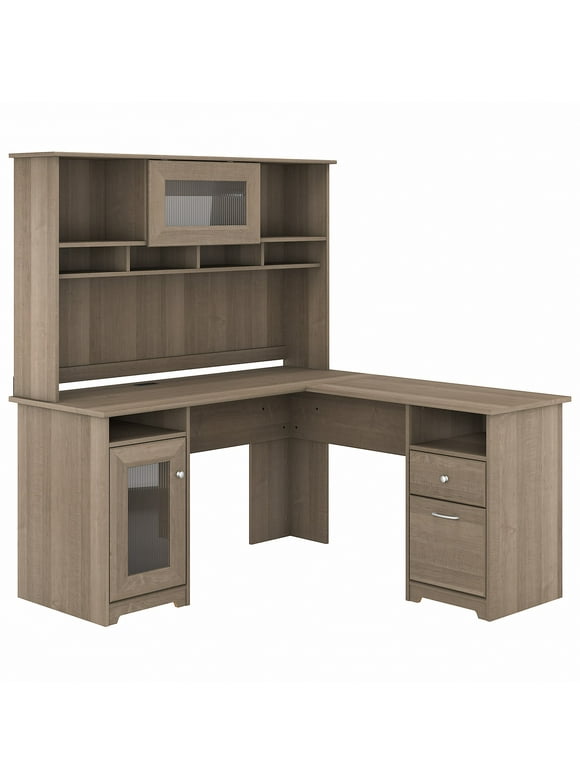 Bush Furniture Cabot 60" L Desk and Hutch with Storage, Ash Gray