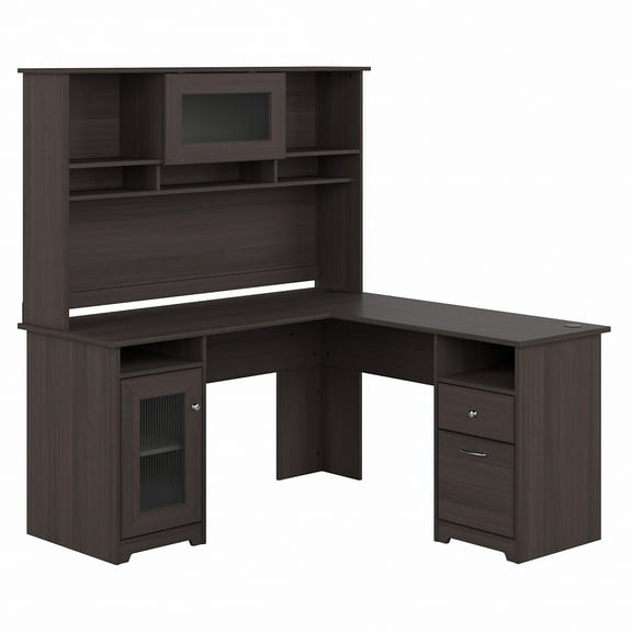 Bush Furniture Cabot 60" L Desk and Hutch with Storage, Heather Gray