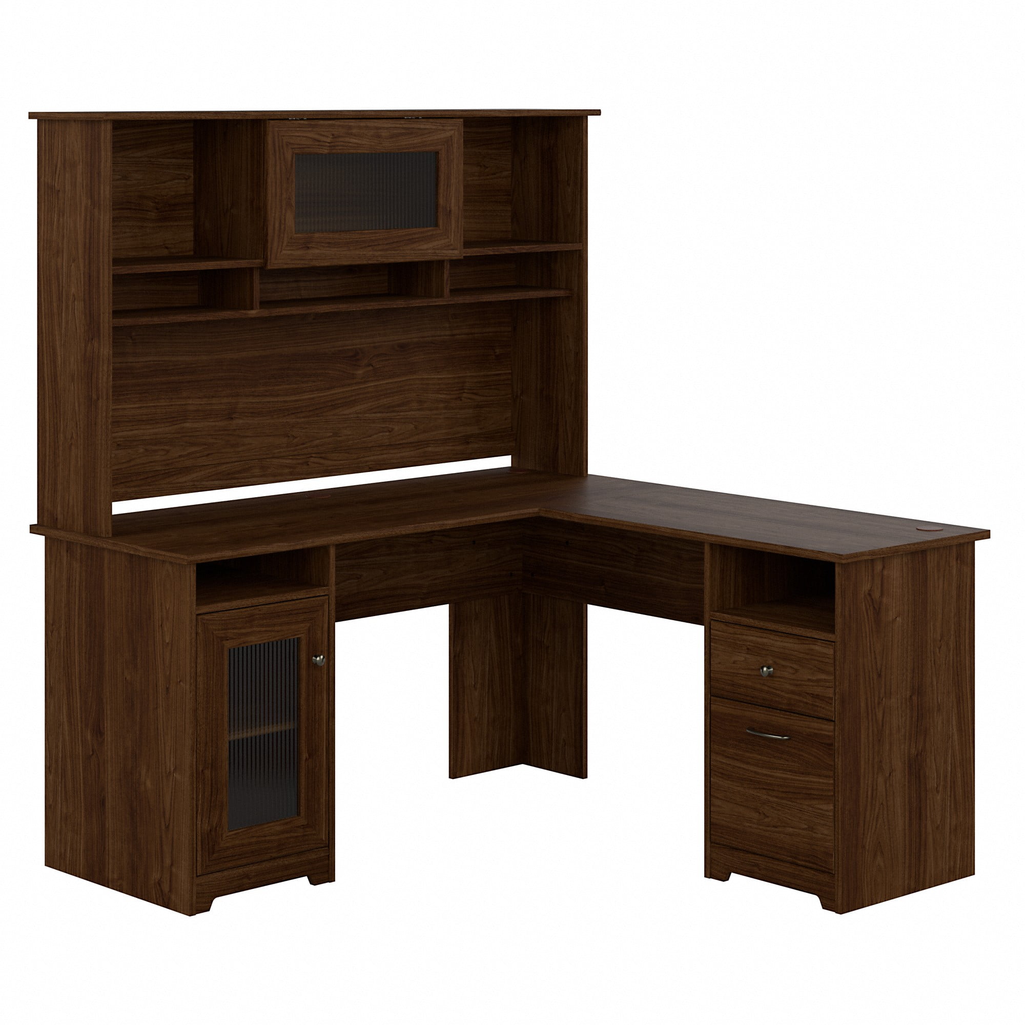 Modern Walnut L-Shaped Desk with Hutch and USB Hub
