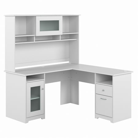Bush Furniture Cabot 60" L Desk and Hutch with Storage, White