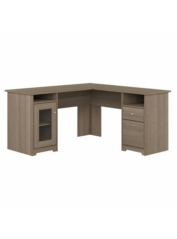 Bush Furniture Cabot 60" L Shaped Desk with Storage, Ash Gray