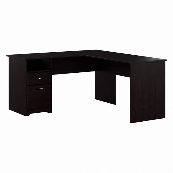 Bush Furniture Cabot 60" L Shaped Desk with Storage, Espresso Oak