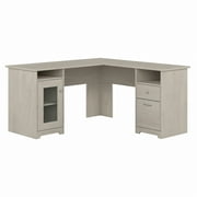 Bush Furniture Cabot 60" L Shaped Desk with Storage, Linen White Oak