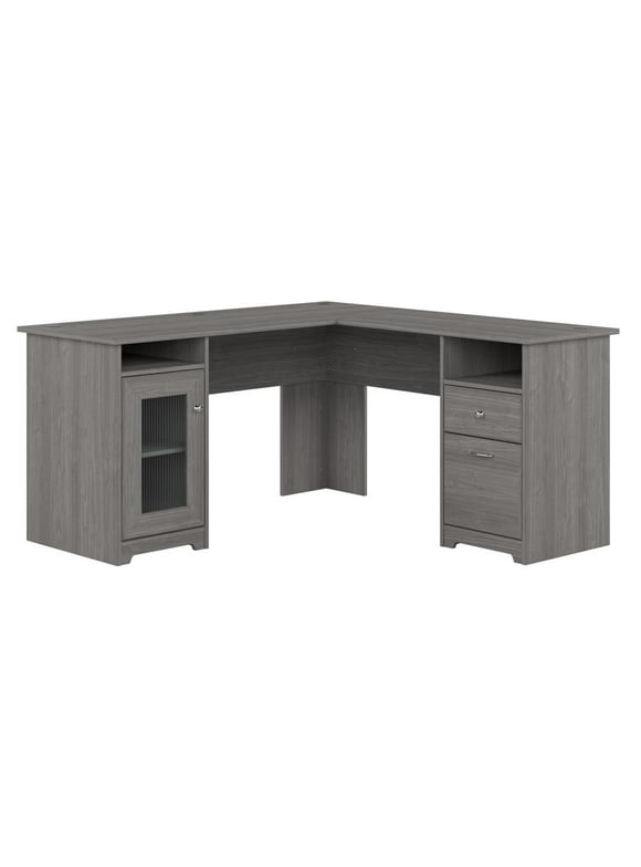 Bush Furniture Cabot 60" L Shaped Desk with Storage, Modern Gray