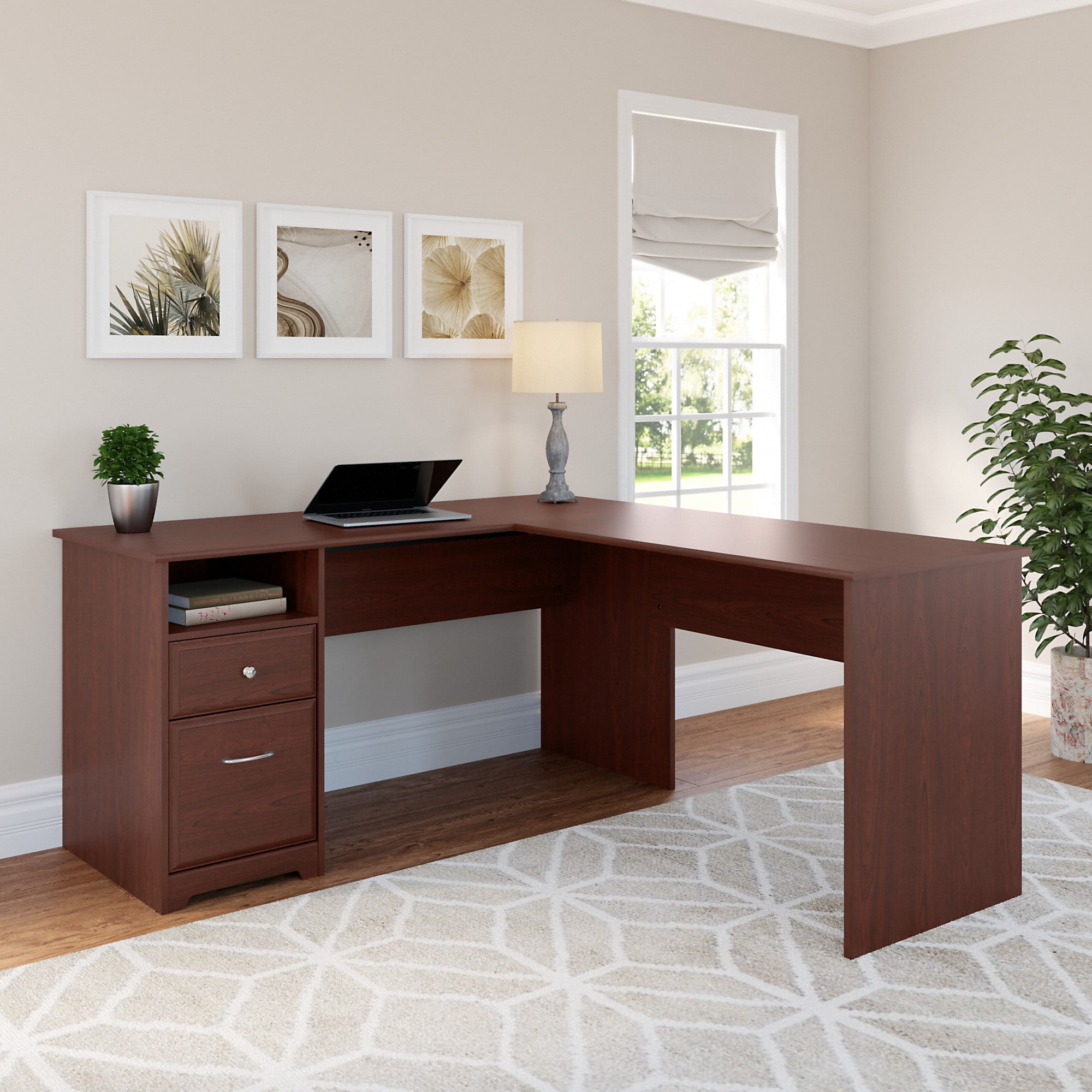 Bush Furniture Cabot 60W L Shaped Computer Desk with Drawers in