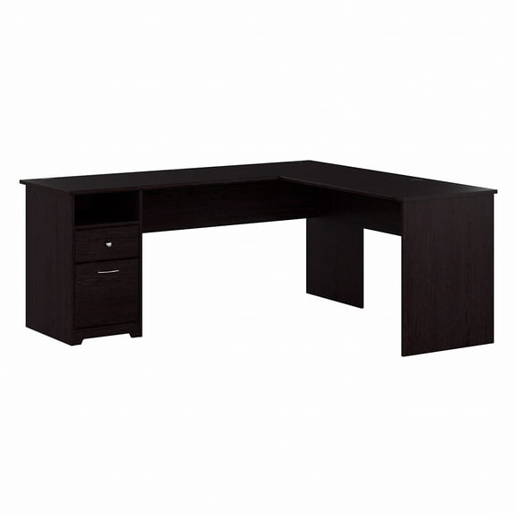 Bush Furniture Cabot 72" L Shaped Desk with Storage, Espresso Oak