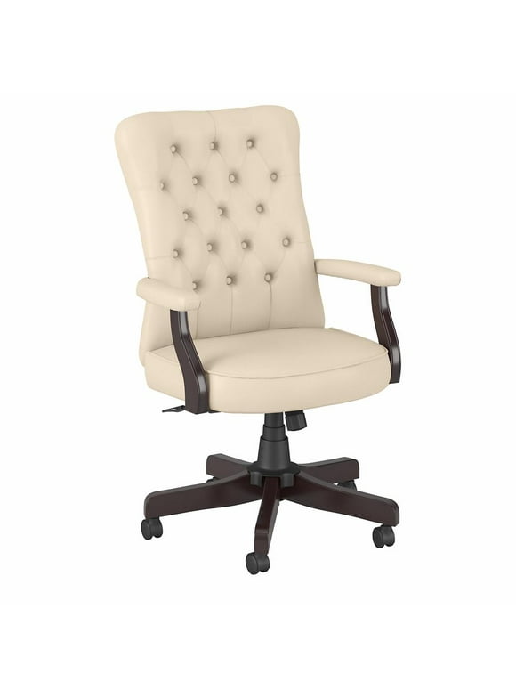 Bush Furniture Cabot High Back Tufted Office Chair with Arms in Antique White Leather