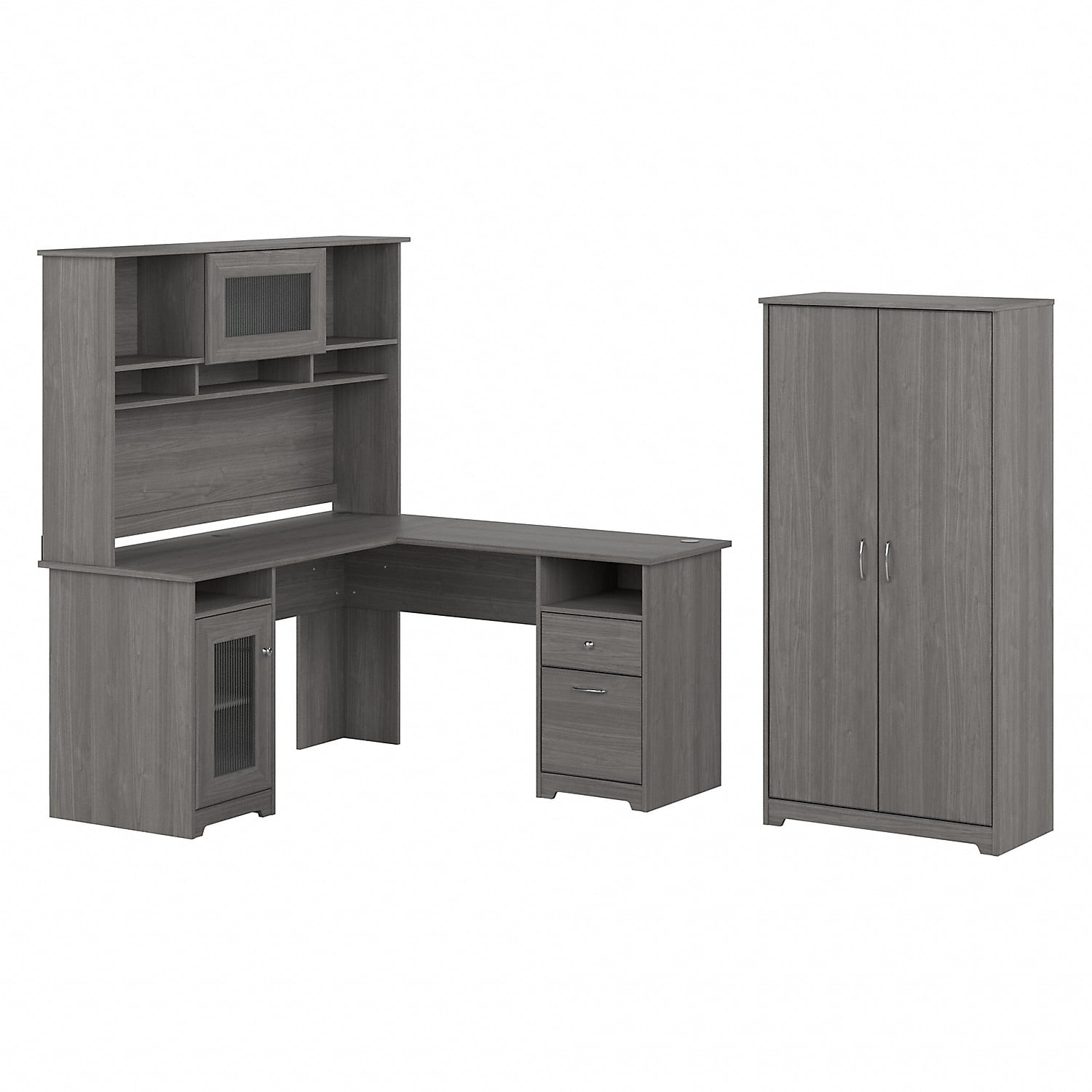 Bush Furniture Cabot L Desk with Hutch & Tall in Modern Gray