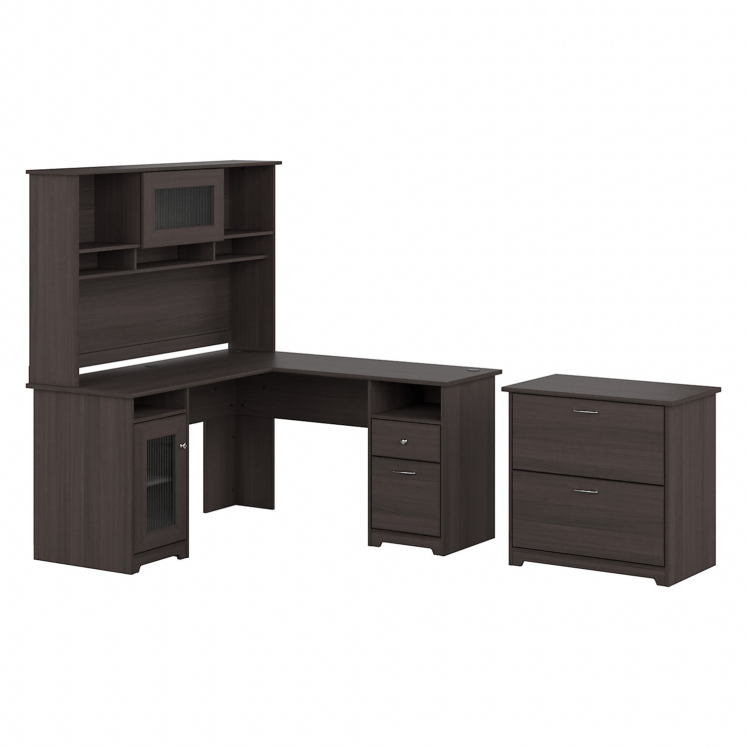 Bush Furniture Cabot L Shaped Desk w/Hutch and Lateral File