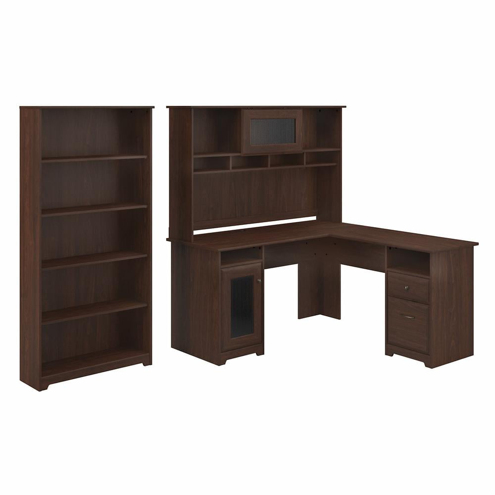 Bush Furniture Cabot L Shaped Desk with Hutch & 5 Shelf Bookcase in ...