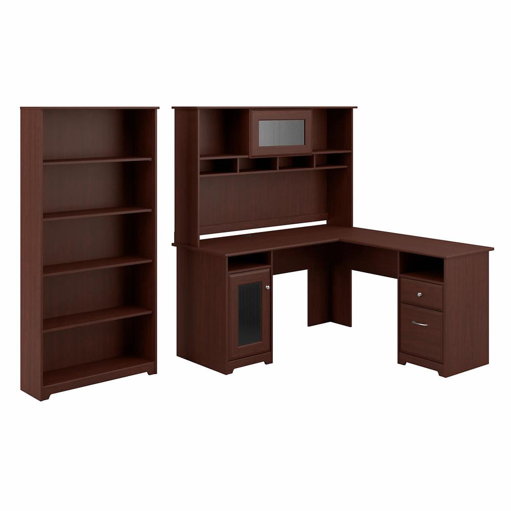 Bush Furniture Cabot L Shaped Desk with Hutch and 5 Shelf Bookcase ...