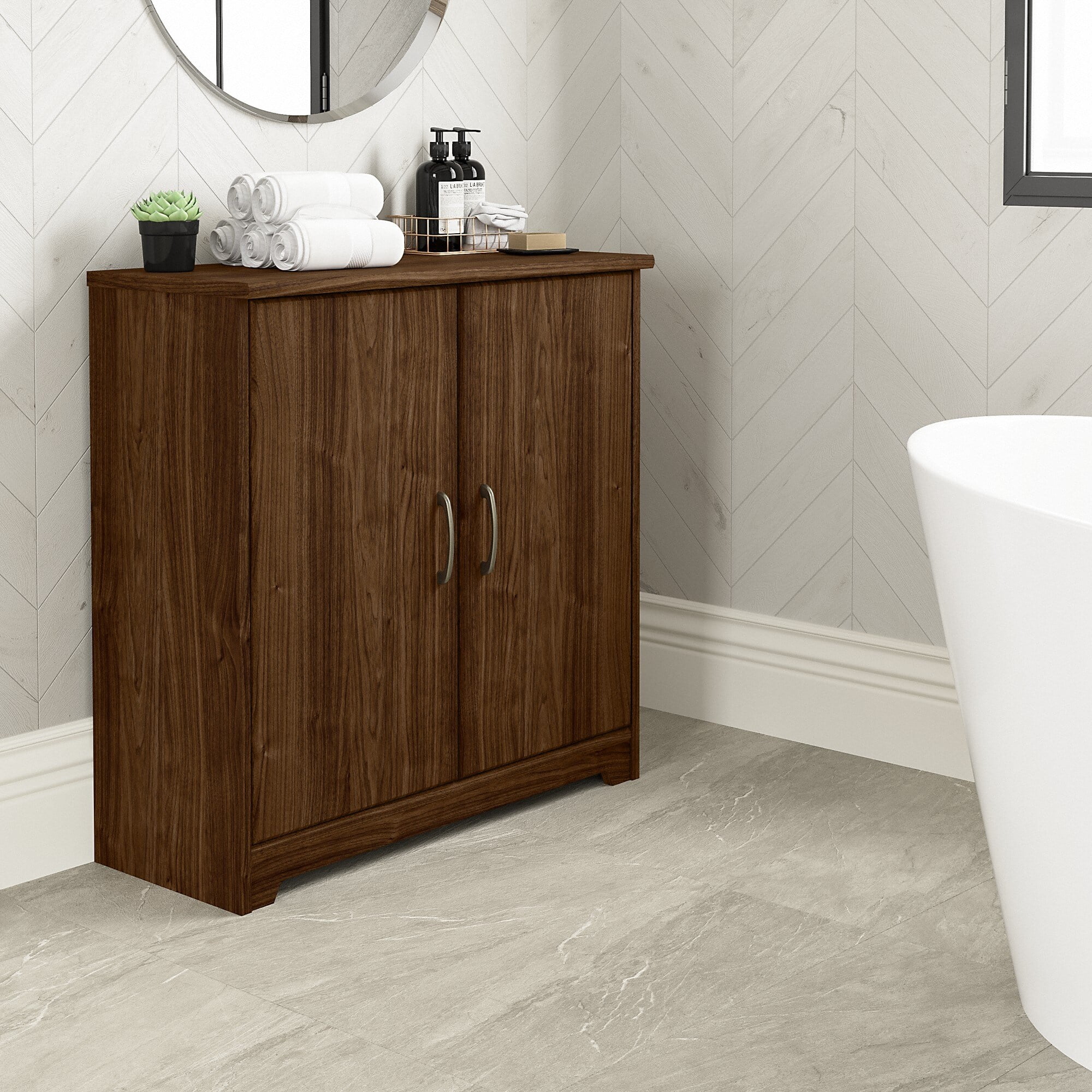 Bush Cabot Small Bathroom Storage Cabinet in Modern Walnut